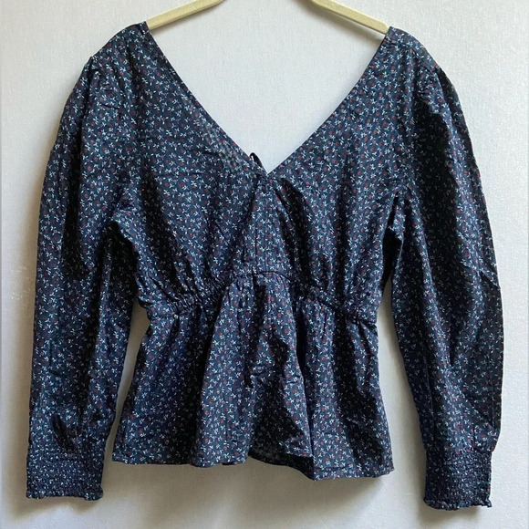 NWT Madewell Tie-Back Peplum Top in Campden Daisies  Sz XS - Picture 2 of 12